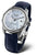 Orologio da donna con cinturino in pelle blu, cassa argentata e quadrante chiaro