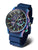 Herrenarmbanduhr mit blauem Kautschukband und rundem, mehrfarbigem Zifferblatt