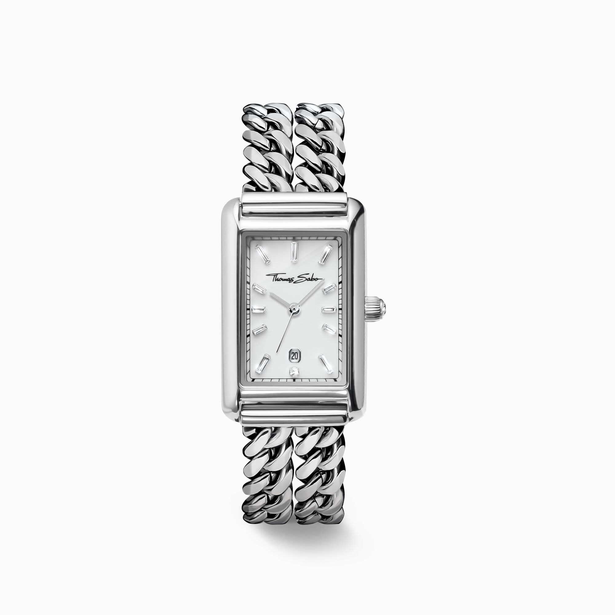 Orologio da donna, quadrante bianco, indici a bastone, zirconi bianchi - Thomas Sabo