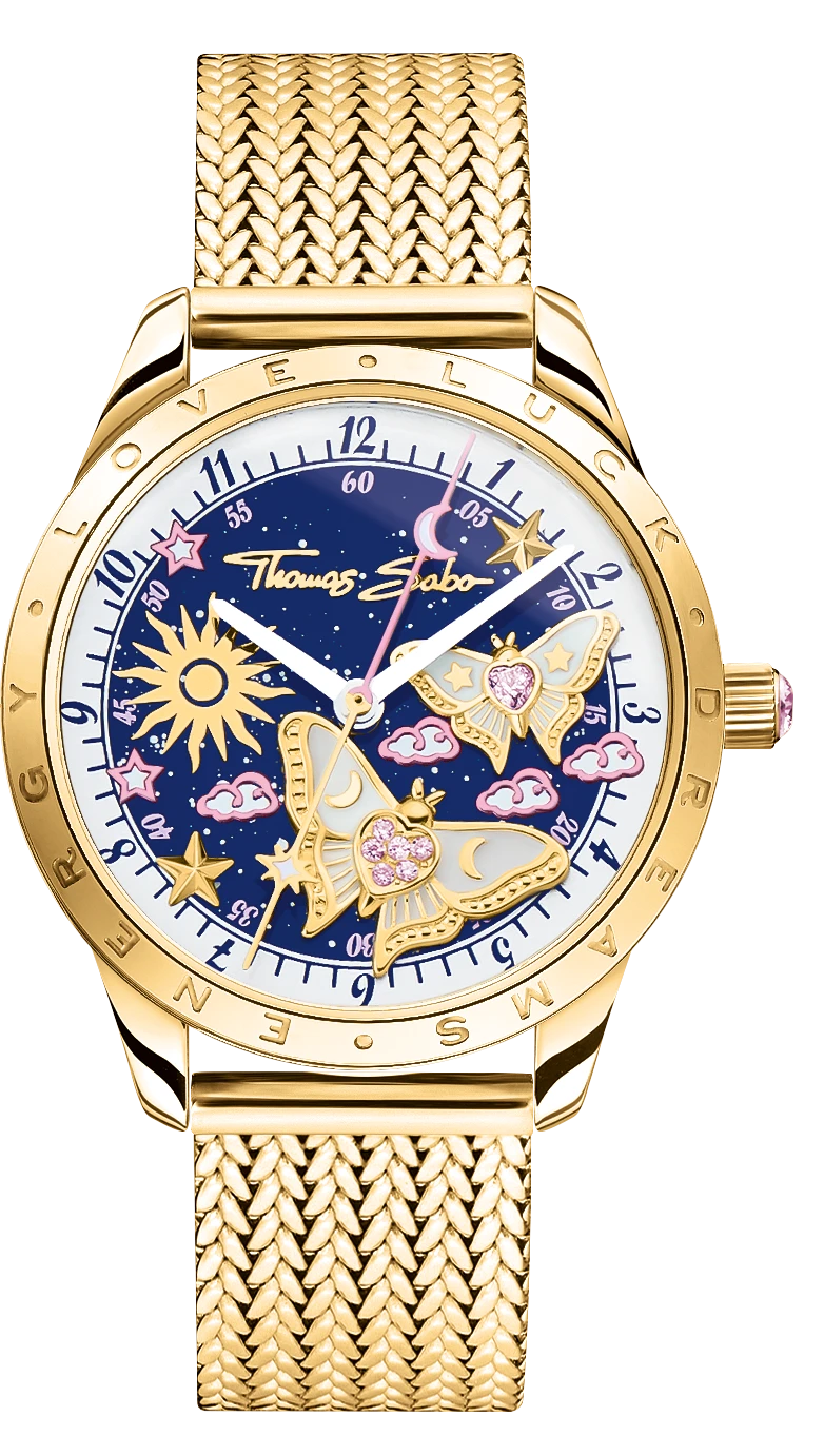 Damen-Quarzuhr mit goldener Mesh-Armbandkette und rundem Gehäuse, blauem Zifferblatt