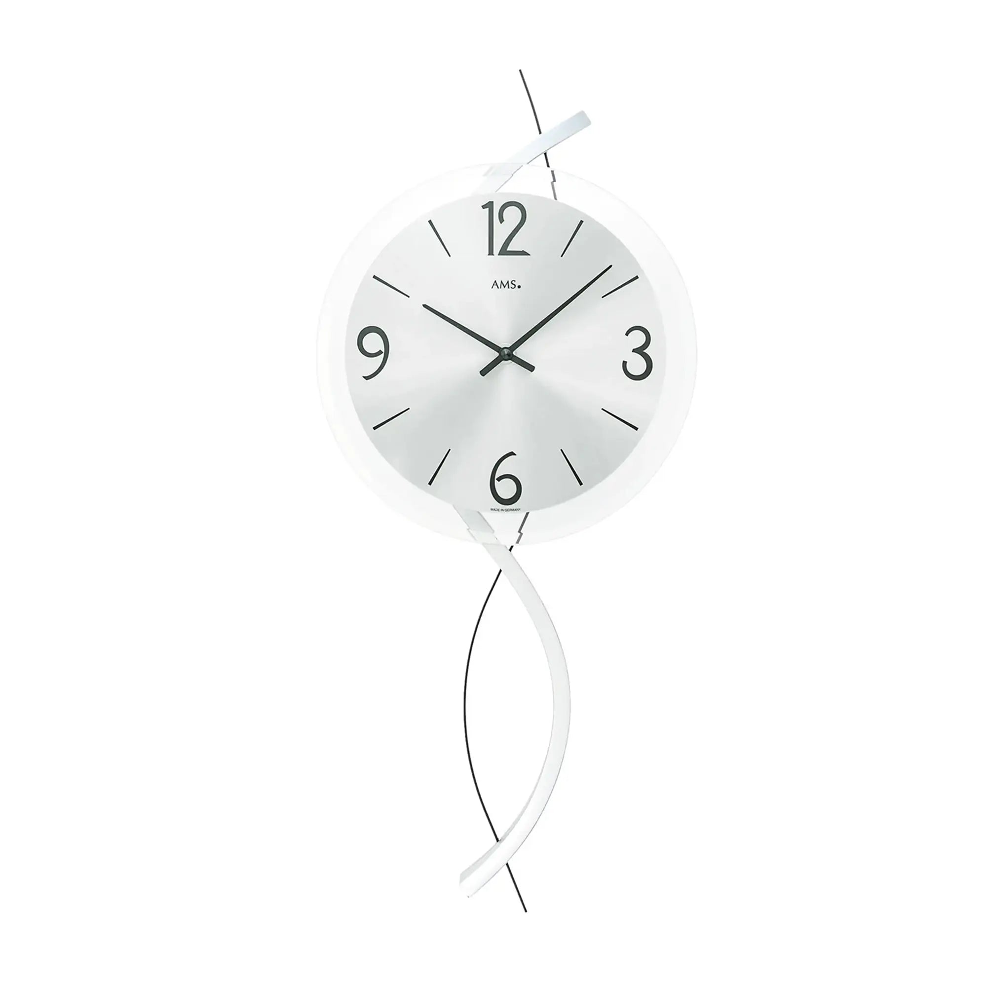 Orologio da parete con quadrante bianco rotondo, lancette nere e sottile fascia centrale