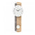 Orologio da parete con quadrante rotondo, cassa in legno e pendolo bianco