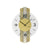Wanduhr mit gelbem Ziffernblatt, schwarzer Zeitanzeige, goldfarbenem Holzgehäuse im Vintage-Look