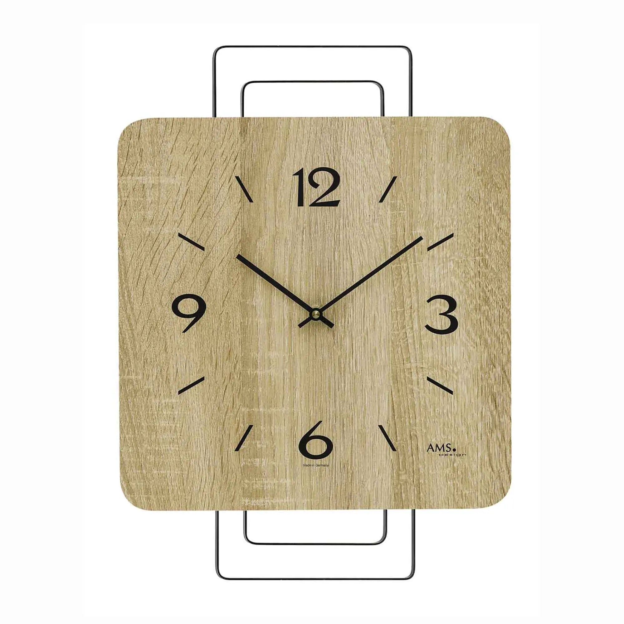 Orologio da parete AMS W9692 in rovere Sonoma • Movimento al quarzo • Design in metallo
