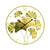 Wanduhr mit goldfarbenem Metallrahmen, Blattmotiv, schwarzen Zeigern und arabischen Ziffern