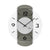 Wanduhr mit grauem Holzgehäuse, Aluminiumauflagen und Rundzifferblatt, schwarze Zahlen