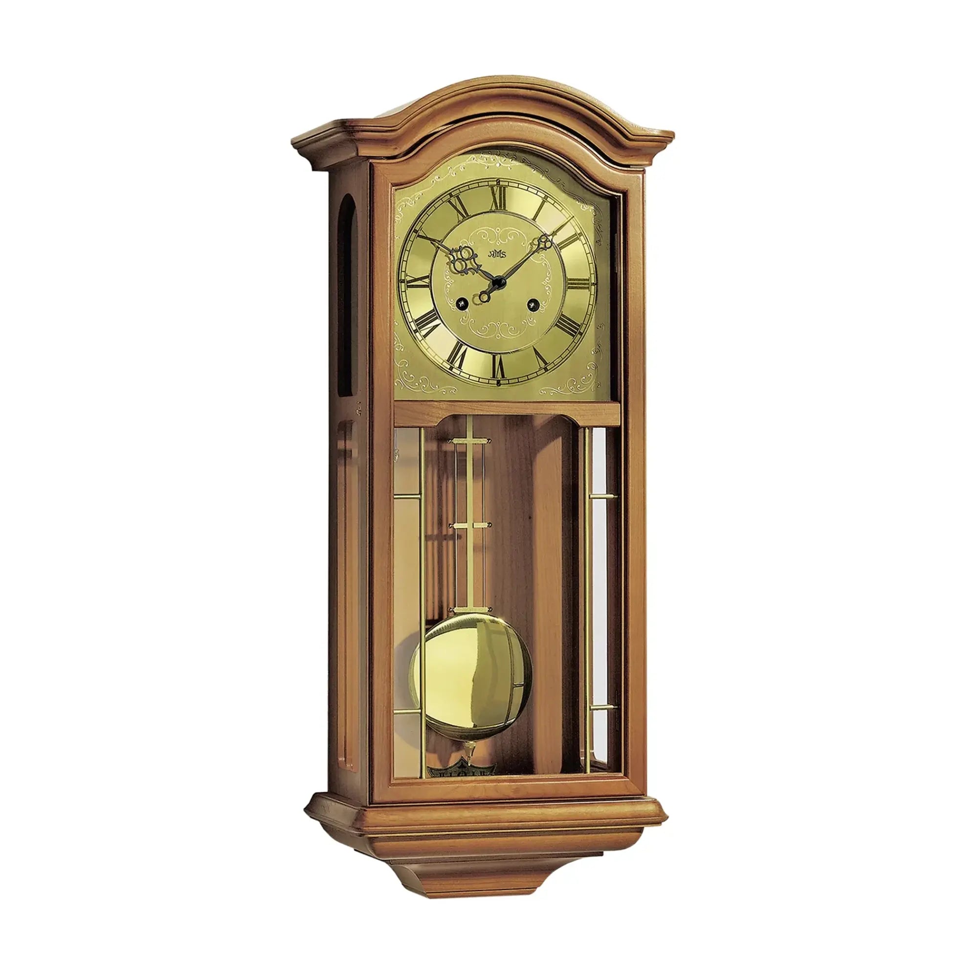 Orologio da pendolo, cassa color ciliegio con cassa superiore curva e sfera del pendolo