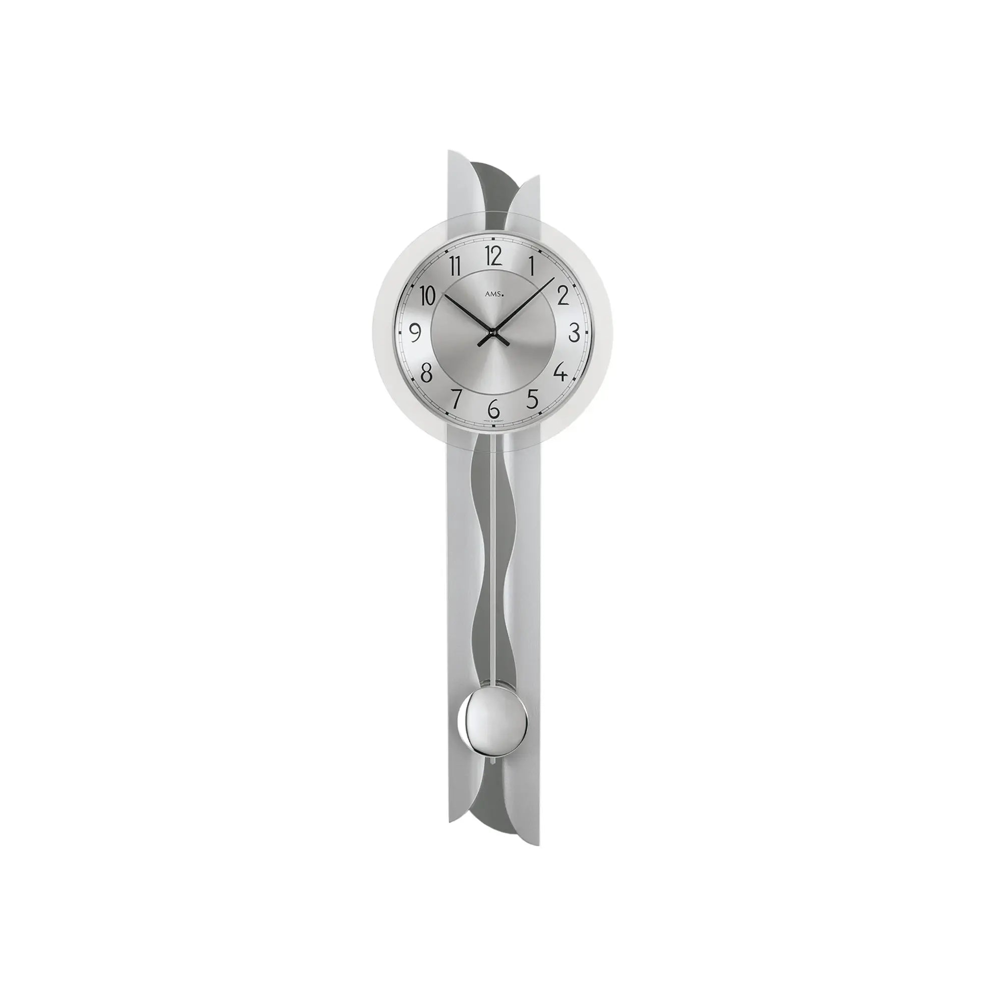 Zegar wahadłowy AMS W7216, zegar ścienny, srebrny • mechanizm kwarcowy z wahadłem • szkło mineralne
