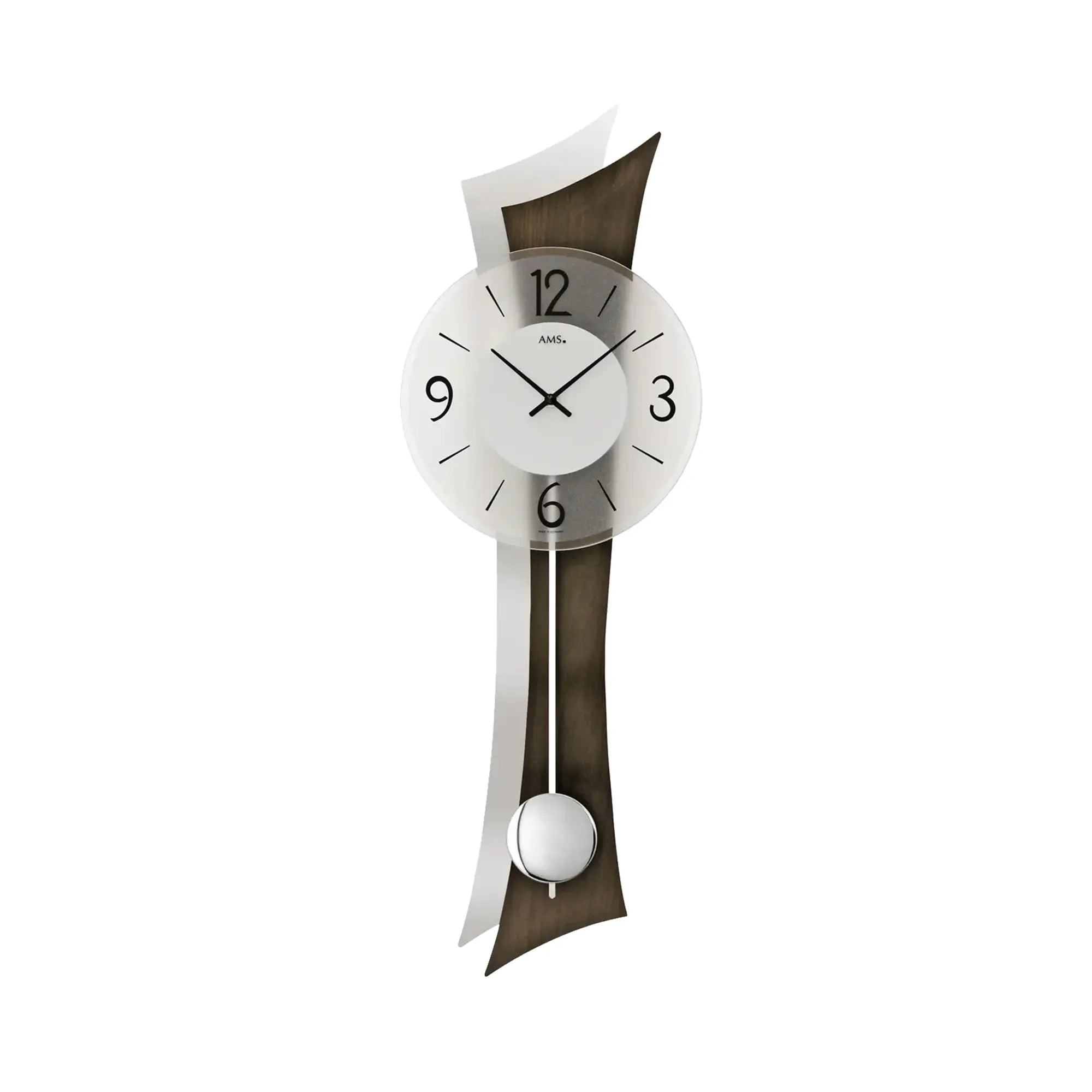 Zegar ścienny AMS W7425/1 orzech włoski • mechanizm kwarcowy z wahadłem • szkło mineralne