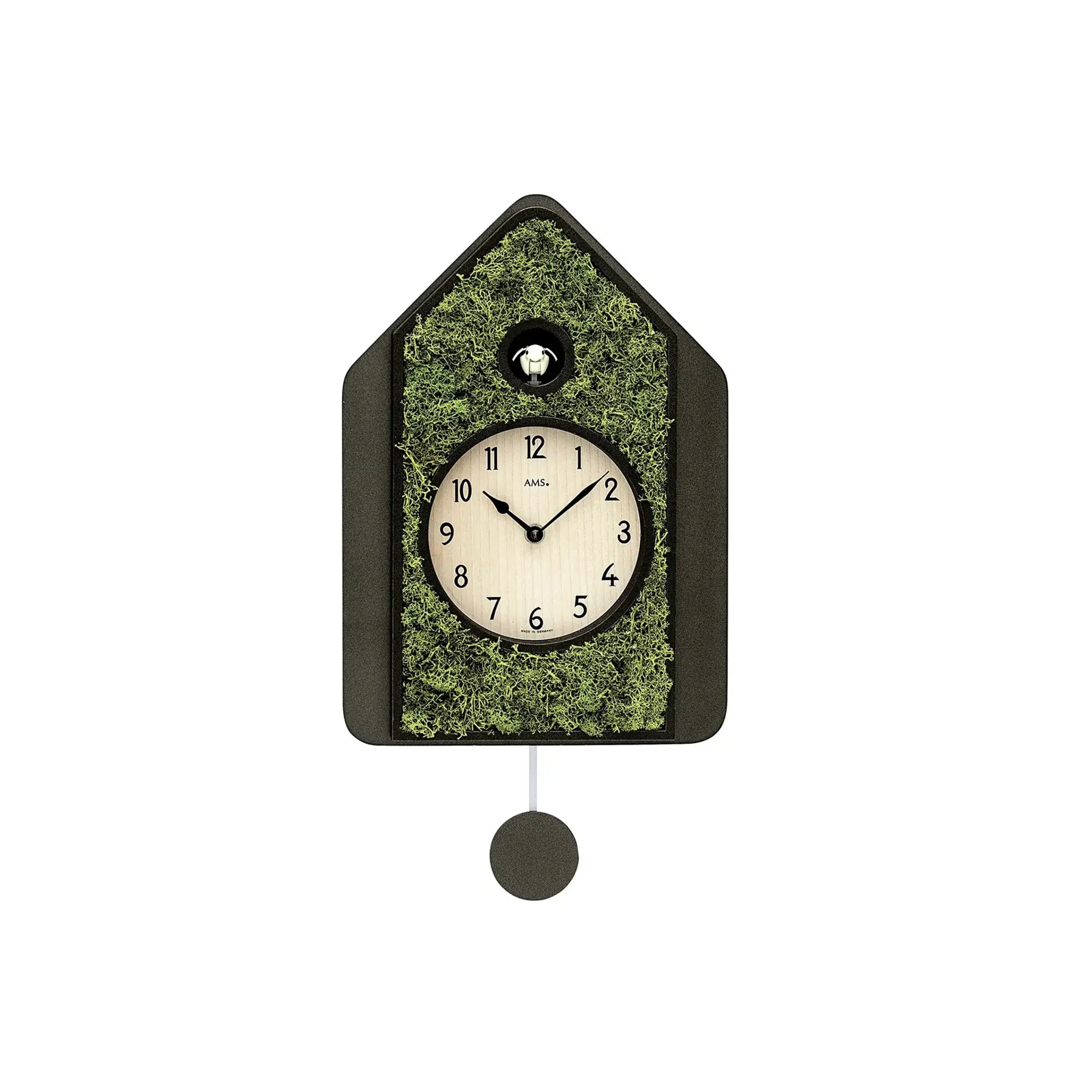Orologio a pendolo AMS Design W7497 • Inserto in vero muschio • Movimento al quarzo con richiamo del cuculo