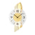 Wanduhr mit rundem weißem Zifferblatt, goldfarbenen Holzflügeln und facettiertem Mineralglas