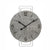 Wanduhr mit grauem Zifferblatt, schwarzen Zeigern und Stundenmarkierungen im Kreisdesign.