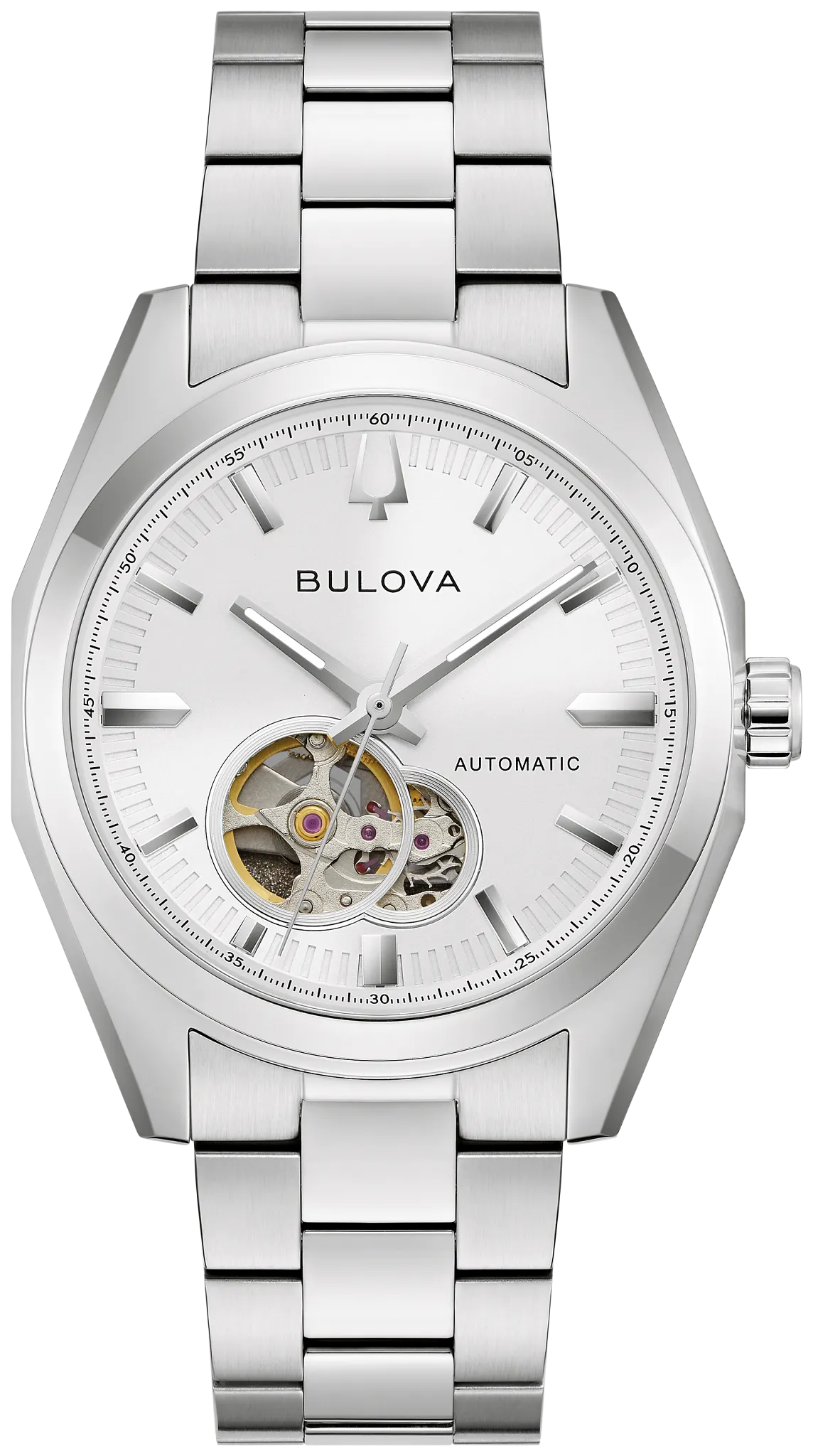 Bulova Surveyor 96A345 Herrenuhr Automatik Silber • Offenes Herz • Saphirglas