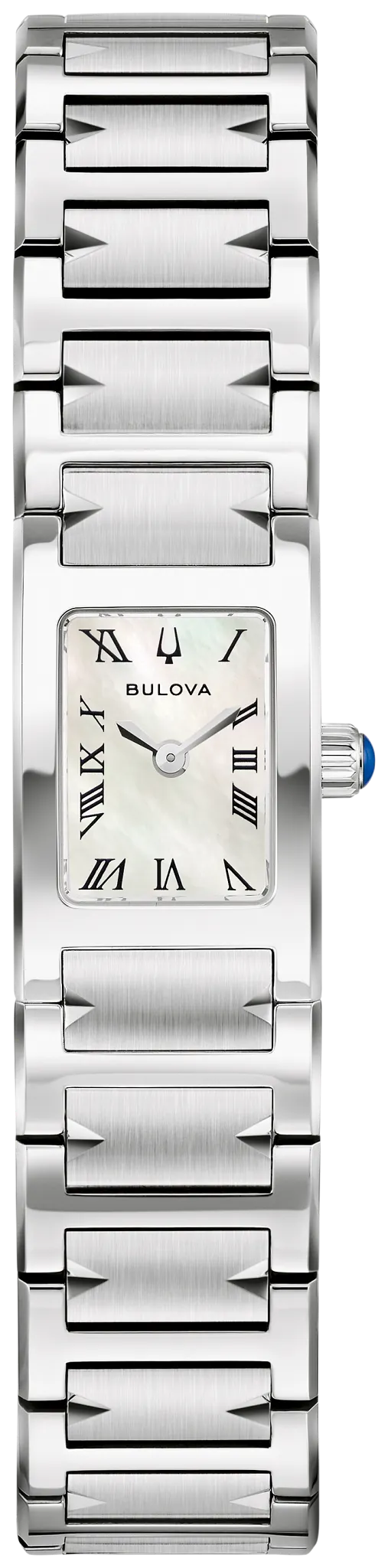 Damenarmbanduhr Bulova mit silbernem Edelstahlband, Perlmuttzifferblatt, römischen Ziffern
