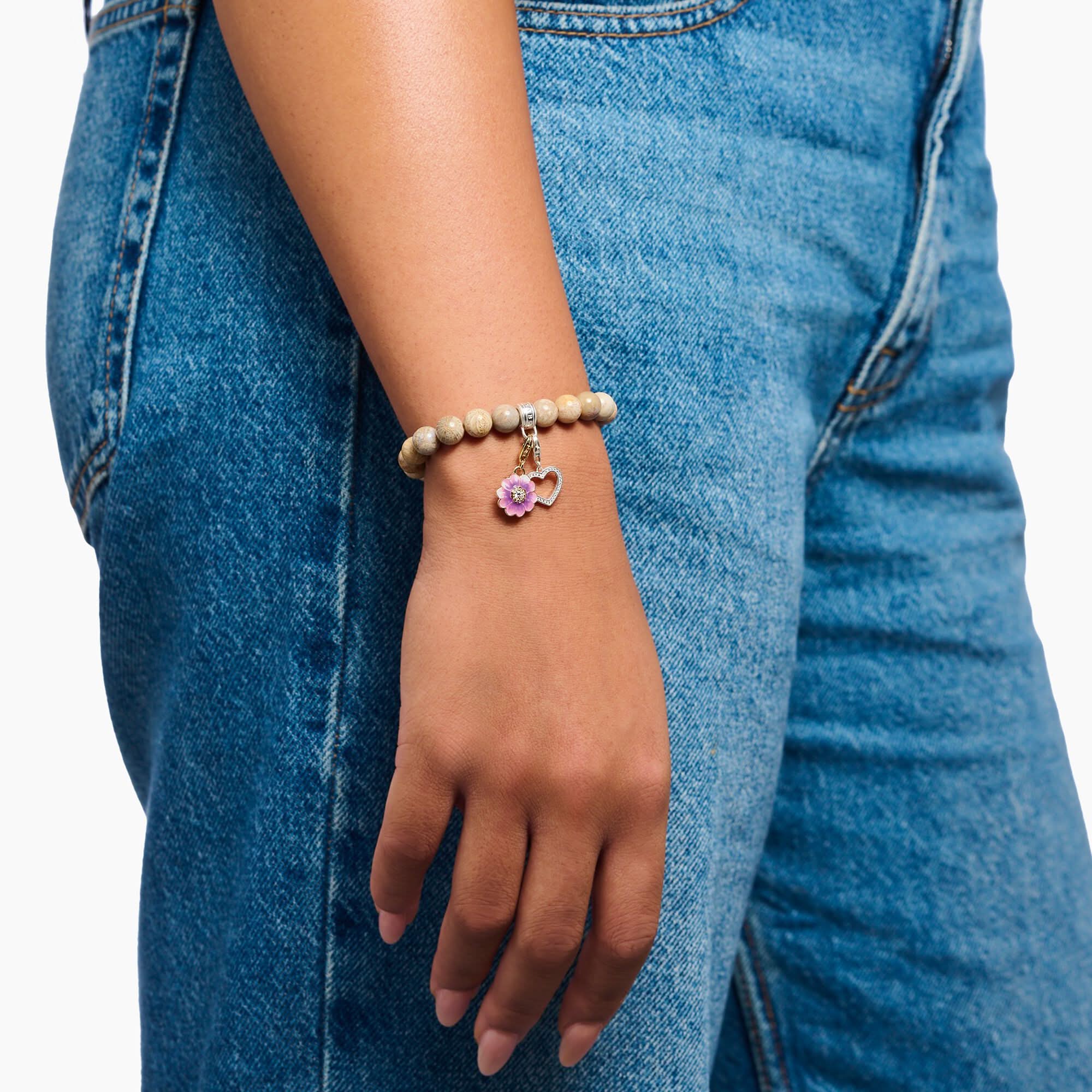 Thomas Sabo Charm Ciondolo Modello: 2208-565-7 Fiore viola - Argento Sterling 925 placcato oro 18k e smalto a freddo