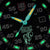 Orologio da uomo Dettaglio: numeri luminosi e accenti colorati su quadrante nero