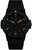 Orologio da uomo con cinturino in plastica nera, quadrante nero e indici luminescenti verdi