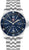 Orologio da uomo con quadrante blu, bracciale in metallo argentato e datario