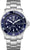 Orologio da uomo con quadrante blu, bracciale in acciaio argentato e lunetta zigrinata