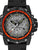 Herrenuhr mit grauem Zifferblatt, schwarzem Armband und orangefarbener Lünette