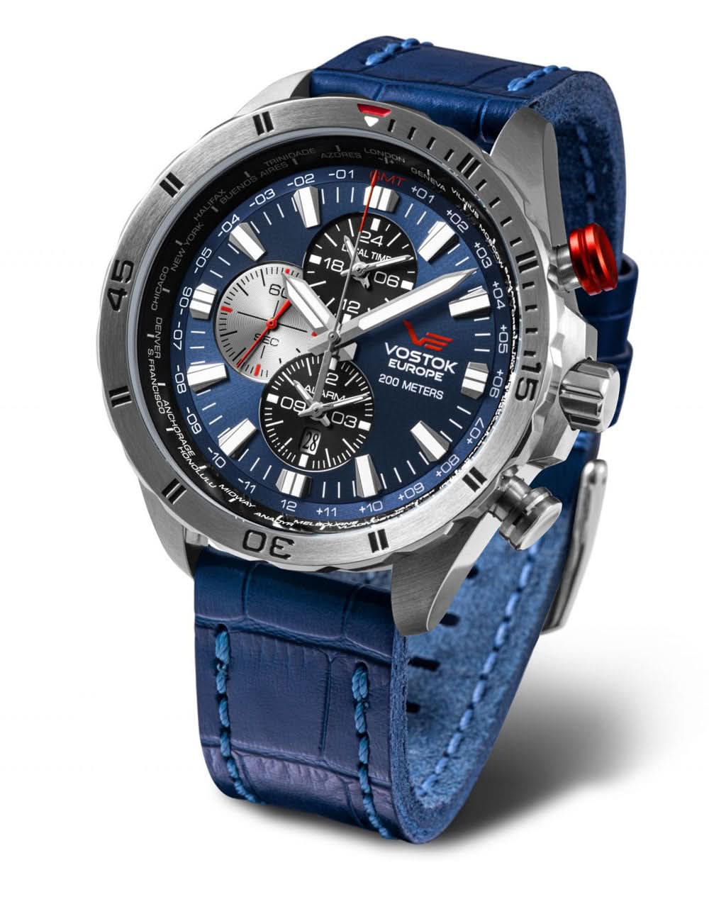 Orologio da uomo con cinturino in pelle blu, quadrante blu e cassa in acciaio inossidabile