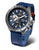 Orologio da uomo con cinturino in pelle blu, quadrante blu e cassa in acciaio inossidabile