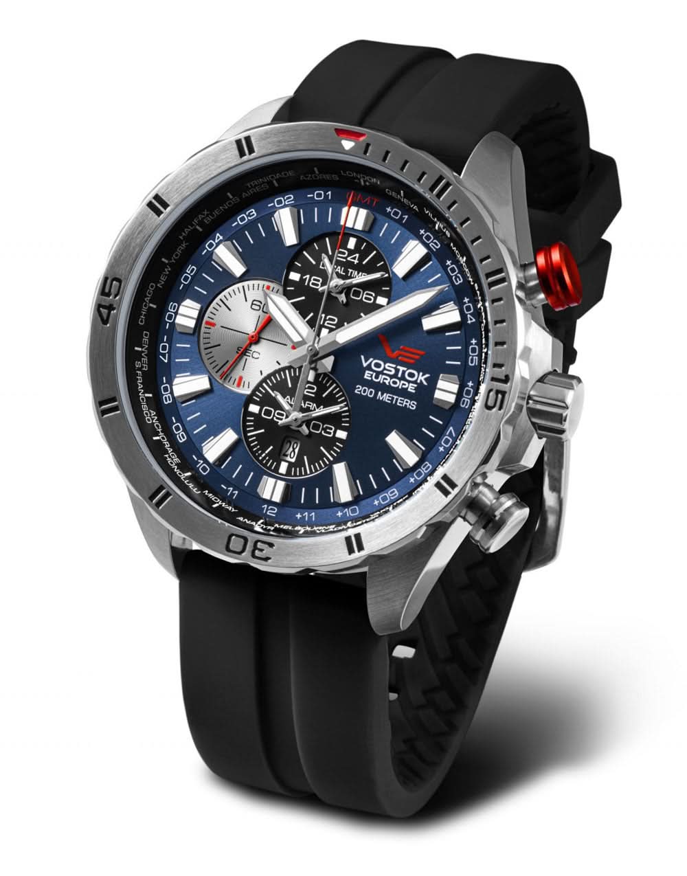 Orologio da uomo Vostok Europe Almaz con quadrante blu e cinturino in caucciù nero