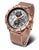 Orologio da uomo con bracciale in metallo color oro rosa, quadrante bianco e sotto-quadranti cronografici