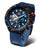 Orologio da uomo con cinturino in pelle blu, quadrante blu e display cronografo