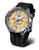 Orologio da uomo nero con quadrante giallo e cassa in acciaio inossidabile, cinturino in silicone nero