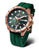 Orologio da uomo: cinturino in silicone verde, cassa color oro rosa, quadrante nero.