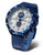 Orologio da uomo blu con cinturino in pelle e quadrante bianco, cassa rotonda
