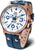 Orologio da uomo con quadrante bianco, anello con accenti blu e cinturino in pelle blu, lunetta color oro rosa