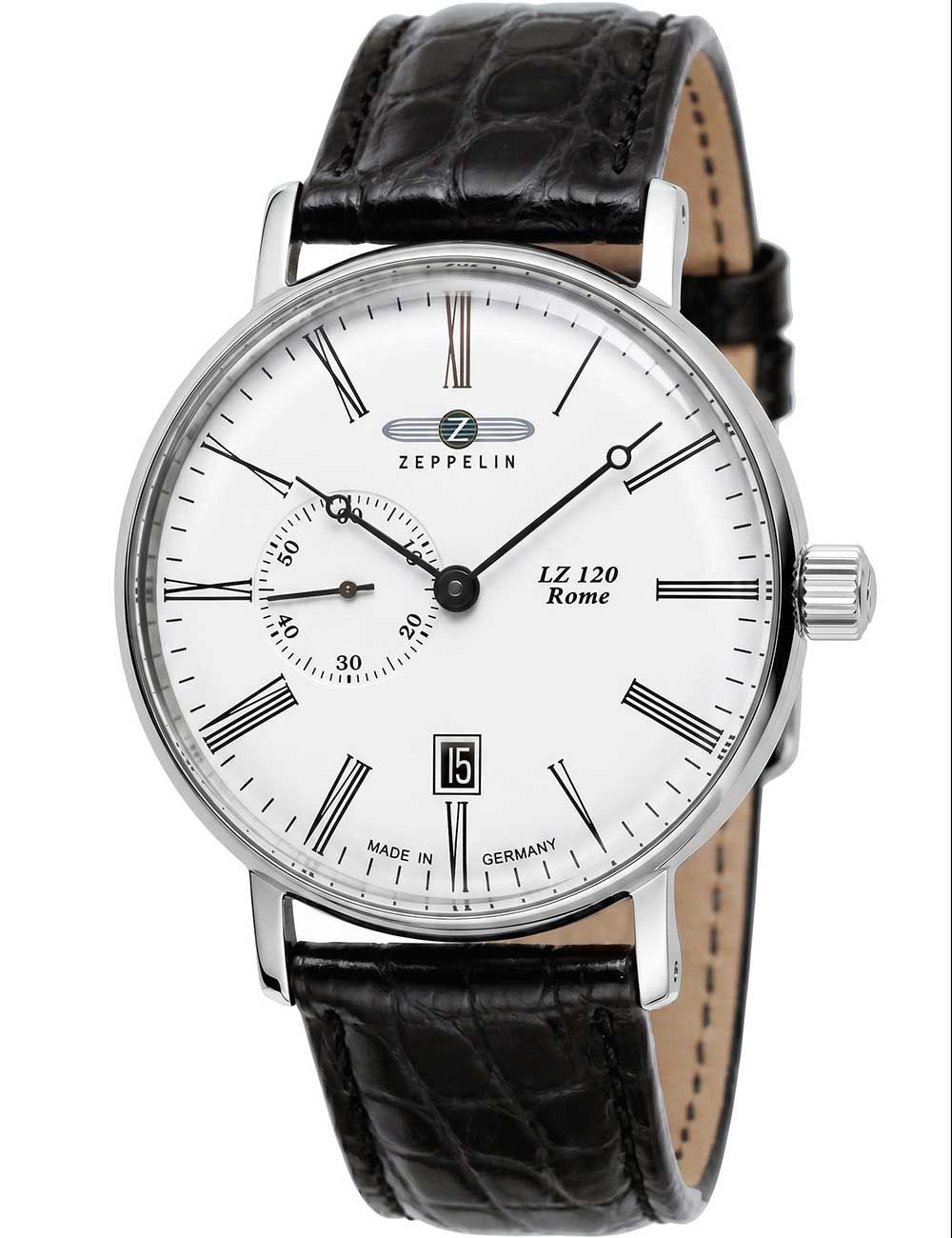 Zeppelin Rome 7104-1 Herrenuhr Schwarz • Automatikwerk mit kleiner Sekunde • 5 ATM wasserdicht