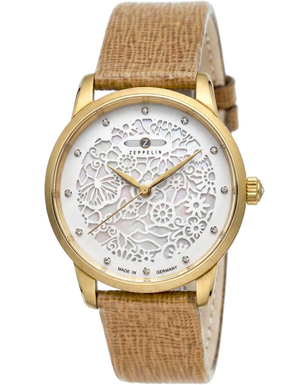 Zeppelin Princess of the Sky 7345-1 Damen Armbanduhr Weiß • Quarzwerk • Roségold-Details
