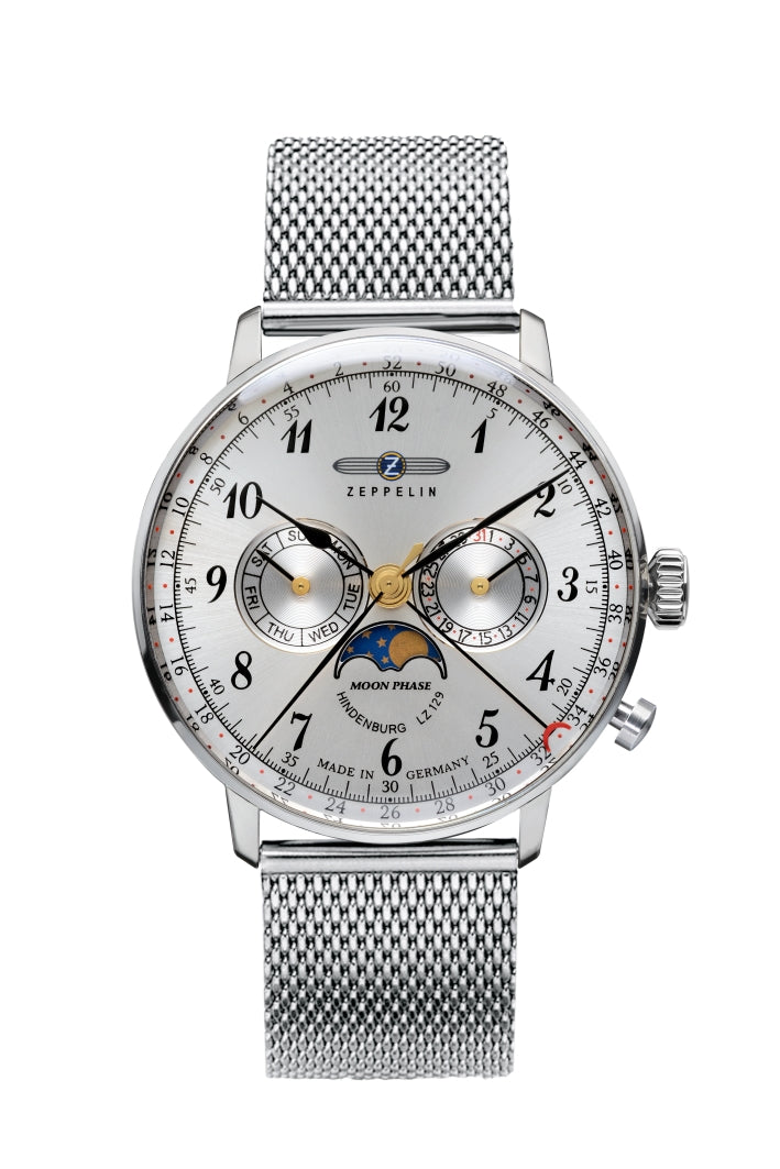 Zeppelin Hindenburg LZ129 7036M-1 Herrenuhr Silber • Mondphasen-Anzeige • Schweizer Quarzwerk