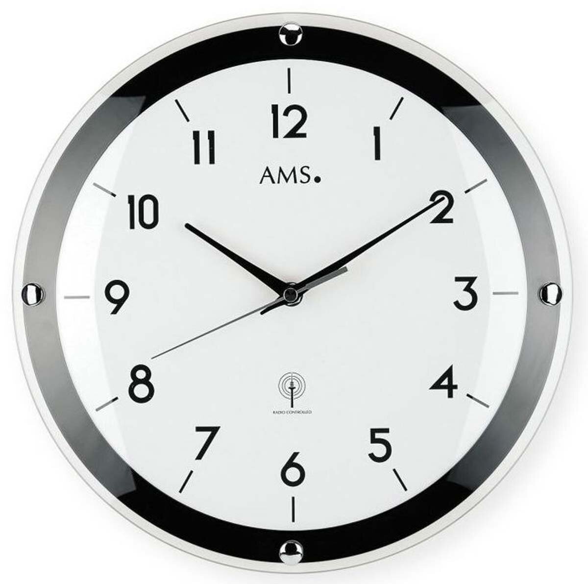 Acctim Parona Orologio Da Parete Radiocontrollato, Diametro 23 Cm, Quadrante Argento E Plastica Nera