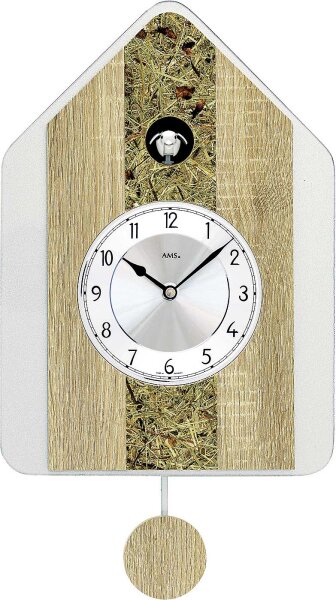 Orologio a cucù moderno con decorazione in fieno alpino - AMS Modello: 7498