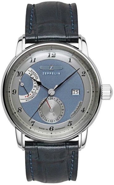 Orologio da Uomo Automatico 24H, Friedrichshafen, Cinturino in Pelle Blu con Effetto Coccodrillo - Zeppelin Model: 8568-3