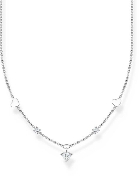 Collana con Cuori e Pietre Bianche - 925 Argento Sterling