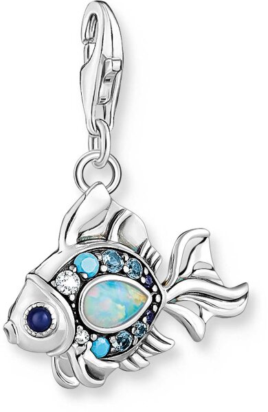 Charm a Forma di Pesce con Pietre Blu - 925 Argento Sterling