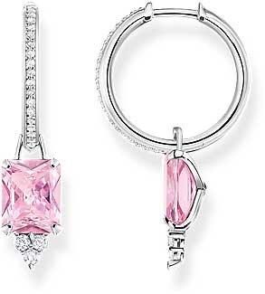 Orecchini a cerchio con pietre e pendente rosa - 925 Argento Sterling