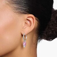 Orecchini a cerchio con pietre e pendente rosa - 925 Argento Sterling
