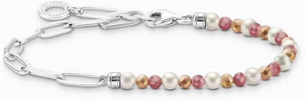 Bracciale charm con perline e maglie - 925 Argento Sterling