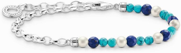 Bracciale charm con perline e maglie - 925 Argento Sterling