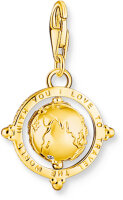 Charm pendente globo terrestre 3D colorato - Placcatura in oro giallo 750