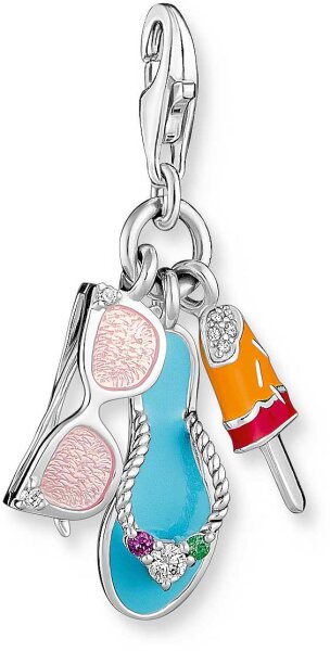 Charm pendente occhiali da sole 3D, infradito, gelato - 925 Argento Sterling