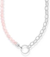 Collana charm con perline e maglie - Perline di quarzo rosa