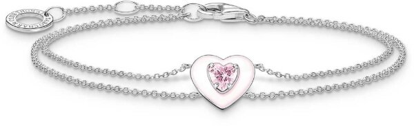 Bracciale sottile e doppio con pendente a cuore - 925 Argento Sterling