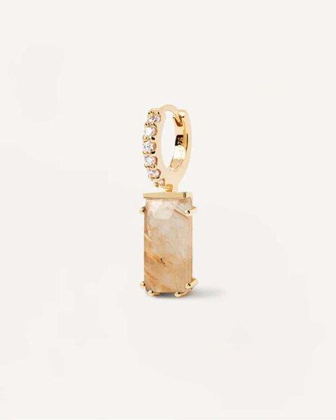 Orecchino singolo a cerchio Naoki con pietre e pendente pietra preziosa - Placcatura in oro 18K